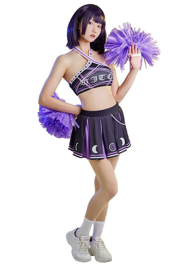 Zombie Cheerleader Demon Women Pastel Goth Star Print Halter Cheerleader Costume for Halloween Zombie Cheerleader Demon Women Pastel Goth Star Print Halter Cheerleader Costume for Halloween