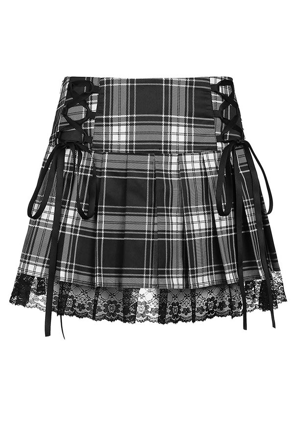 Y2K Style Lace Up Ribbon Plaid Pastel Mini Skirt Mall Goth Pleated Short Skirt