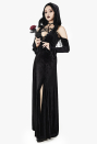 Wicked Witch Gothic Black Split Off-Shoulder Hooded Dress Dark Style Long Elegant Halloween Dress