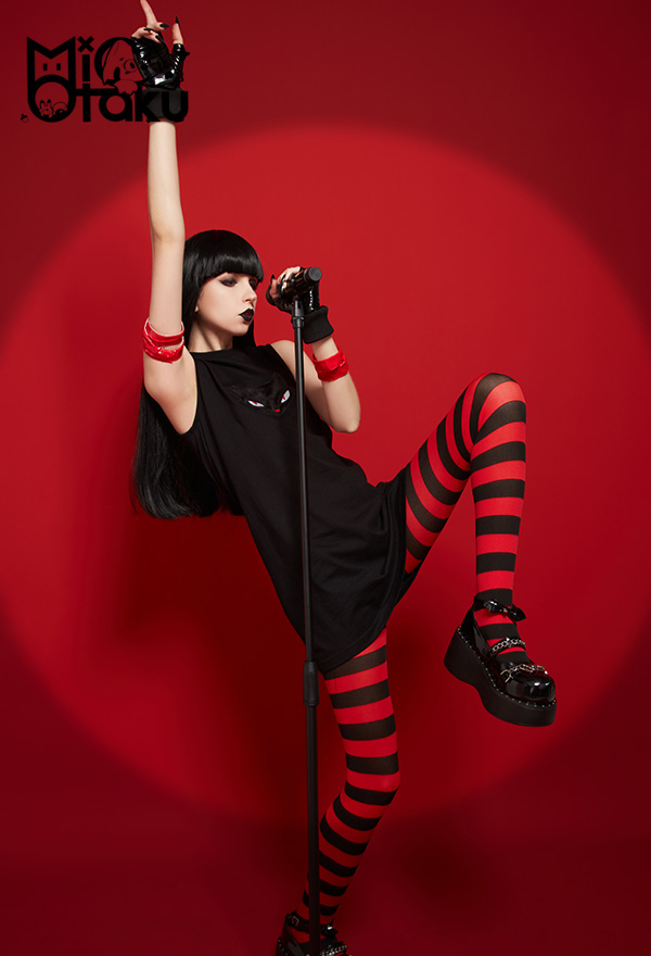 Emily the Strange Emily Cosplay Costume Rock Style Black Sleeveless Print Dress for Halloween