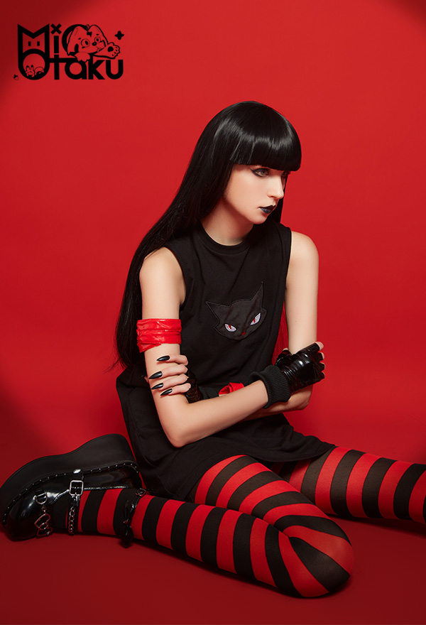Emily the Strange Emily Cosplay Costume Rock Style Black Sleeveless Print Dress for Halloween