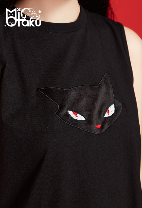 Emily the Strange Emily Cosplay Costume Rock Style Black Sleeveless Print Dress for Halloween