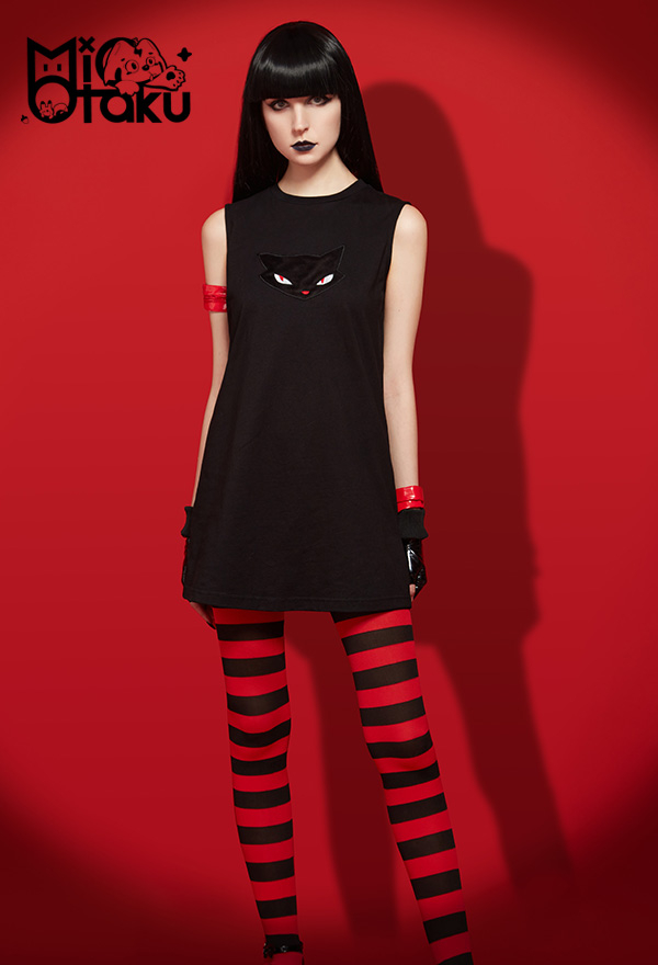 Emily the Strange Emily Cosplay Costume Rock Style Black Sleeveless Print Dress for Halloween
