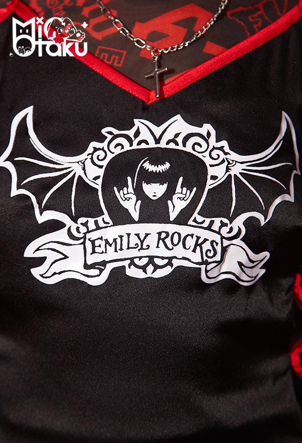 Emily the Strange Gothic Bat Print Halloween Costume Sling Dress and Top Two-Piece Set Emily the Strange Gothic Bat Print Halloween Costume Sling Dress and Top Two-Piece Set