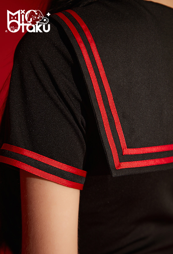 Emily the Strange Pentagram Print Halloween Costume Two-Piece Sailor Uniform with Pleated Skirt