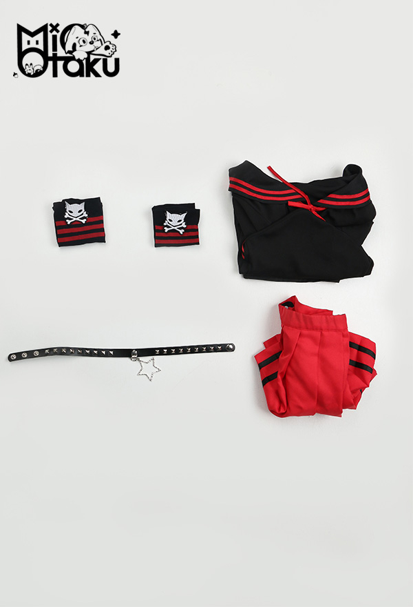 Emily the Strange Pentagram Print Halloween Costume Two-Piece Sailor Uniform with Pleated Skirt