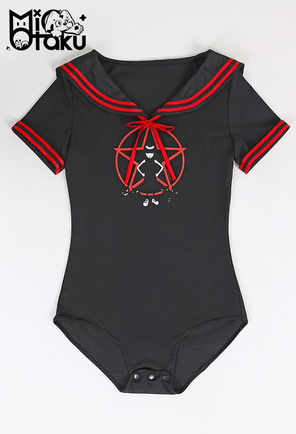 Emily the Strange Pentagram Print Halloween Costume Two-Piece Sailor Uniform with Pleated Skirt