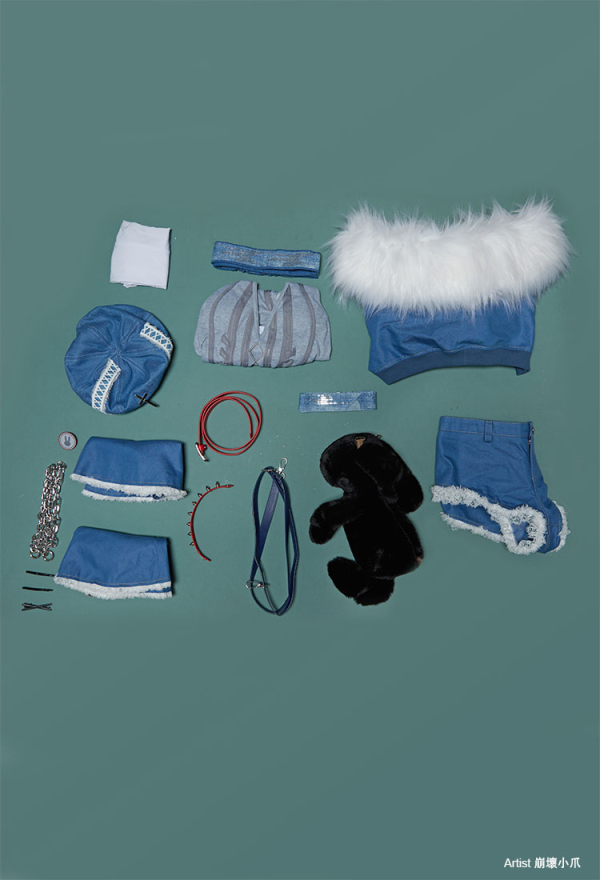Anime Girl Cosplay Costume Knitted Bodysuit Set with Denim Shorts Jacket and Hat