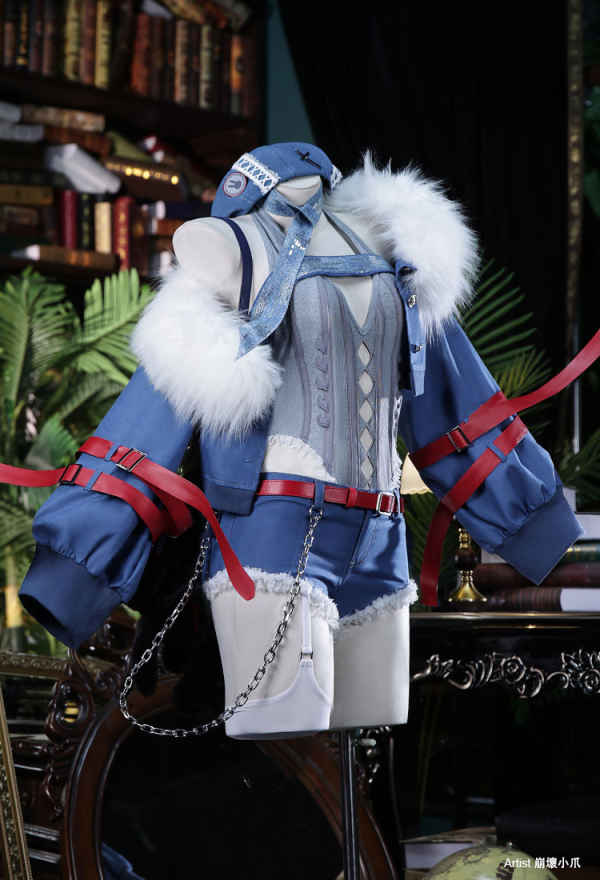 Anime Girl Cosplay Costume Knitted Bodysuit Set with Denim Shorts Jacket and Hat