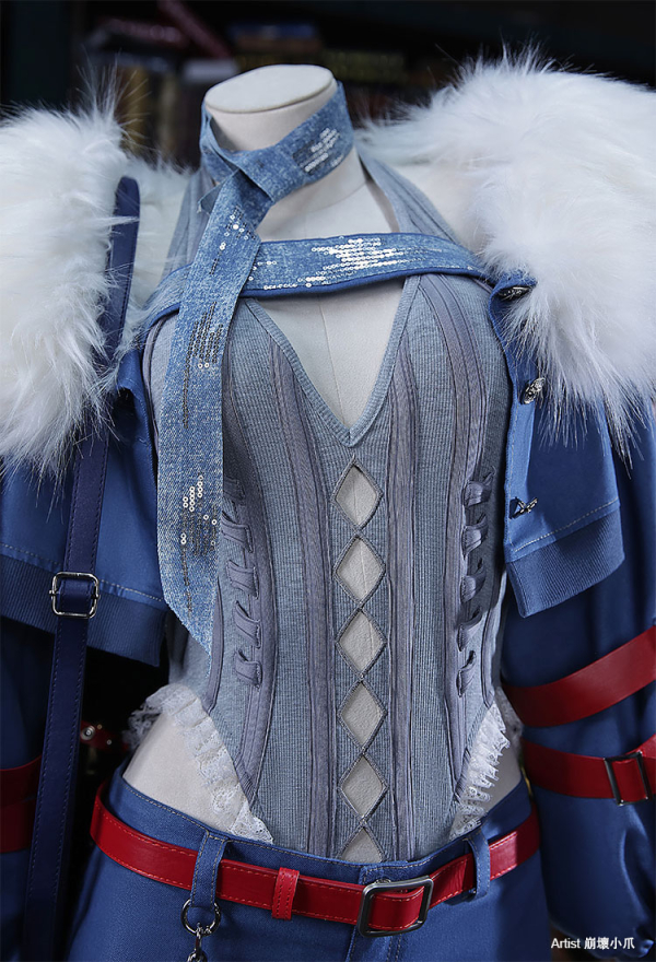 Anime Girl Cosplay Costume Knitted Bodysuit Set with Denim Shorts Jacket and Hat