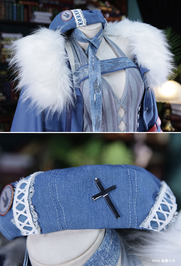 Anime Girl Cosplay Costume Knitted Bodysuit Set with Denim Shorts Jacket and Hat