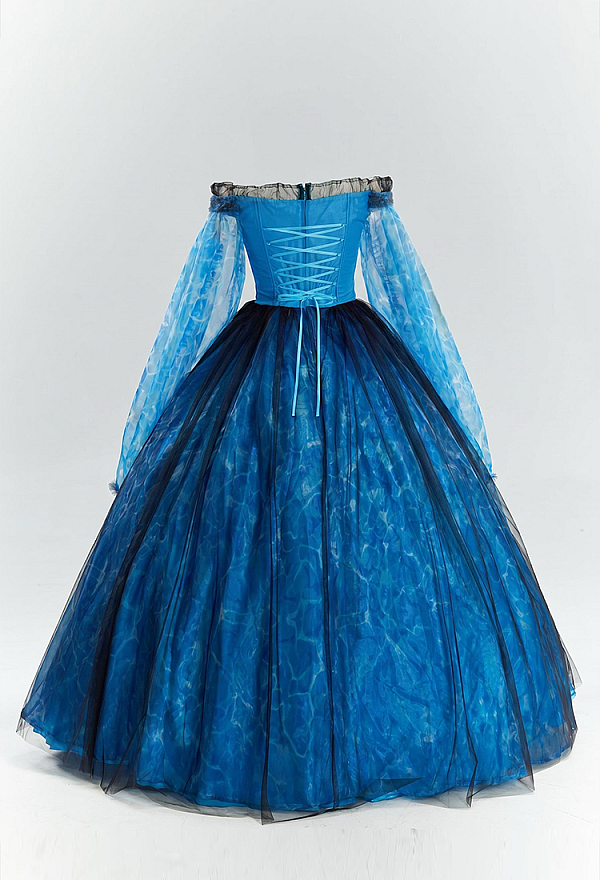 Stitched by Grace Halloween Blue Off-the-Shoulder Long Dress Bell-Sleeve Layered Dress Stitched by Grace Halloween Blue Off-the-Shoulder Long Dress Bell-Sleeve Layered Dress