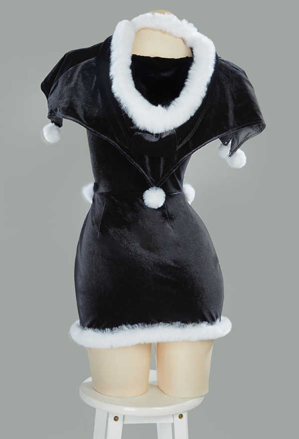 Silent Night Christmas Gothic Black Dress Set Dark Witch Style Furry Dress with Cloak Hat Gloves Silent Night Christmas Gothic Black Dress Set Dark Witch Style Furry Dress with Cloak Hat Gloves