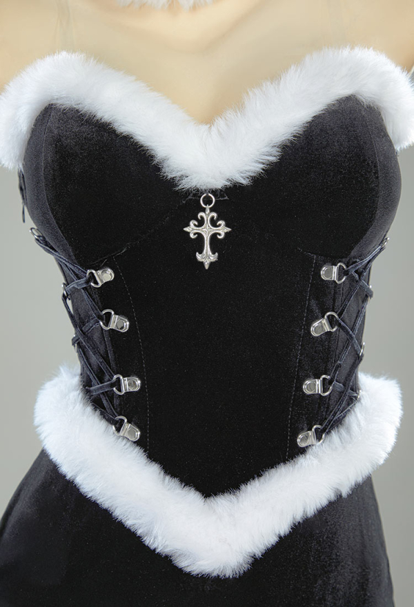 Silent Night Christmas Gothic Black Dress Set Dark Witch Style Furry Dress with Cloak Hat Gloves Silent Night Christmas Gothic Black Dress Set Dark Witch Style Furry Dress with Cloak Hat Gloves