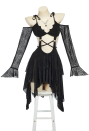 Pretty Crawler Gothic Dress Black Camisole Cut Out Dress Spiderweb Long Sleeves Dress Irregular Dress with Necklace