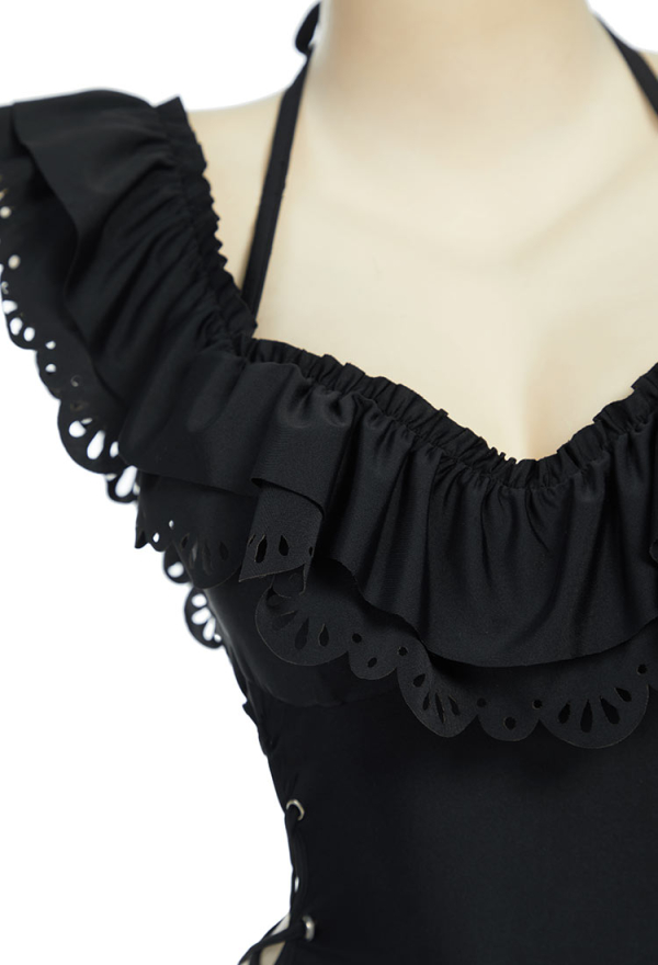 Timeless Abyss Gothic Black Victorian Swimwear Vintage Style Bathing Suit Cross Lace-up Ruffle One Piece Swimsuit Timeless Abyss Gothic Black Victorian Swimwear Vintage Style Bathing Suit Cross Lace-up Ruffle One Piece Swimsuit