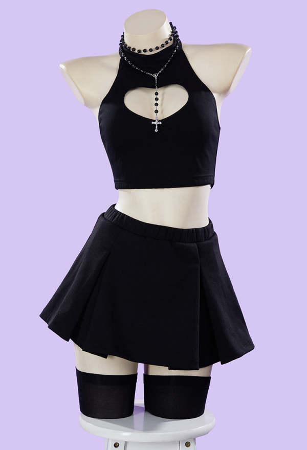 Miss Misa Cosplay Costume Black Cutout Top and Skirt with Stockings
