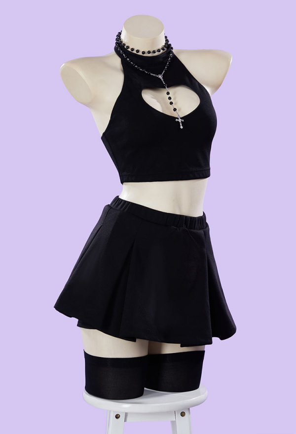 Miss Misa Cosplay Costume Black Cutout Top and Skirt with Stockings
