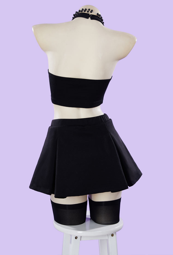 Miss Misa Cosplay Costume Black Cutout Top and Skirt with Stockings