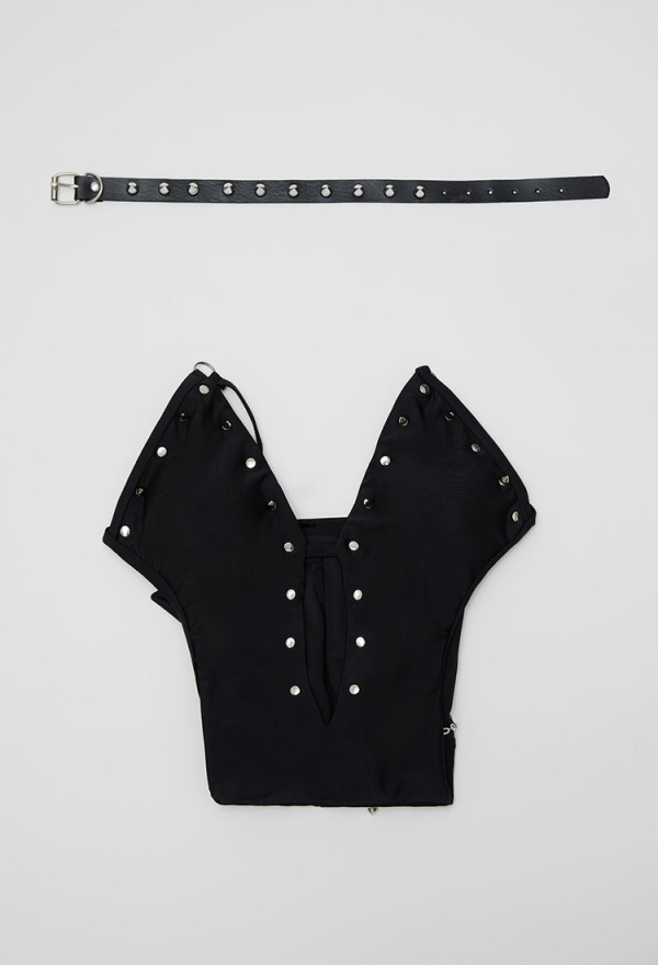 Dark Rebel Gothic Black Deep V Cutout One-Piece Swimsuit Punk Style Bathing Suit with Choker Dark Rebel Gothic Black Deep V Cutout One-Piece Swimsuit Punk Style Bathing Suit with Choker