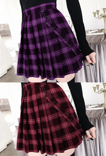 Gothic Punk Pleated Mini Skirt Polyester High Waist Plaid Skirt