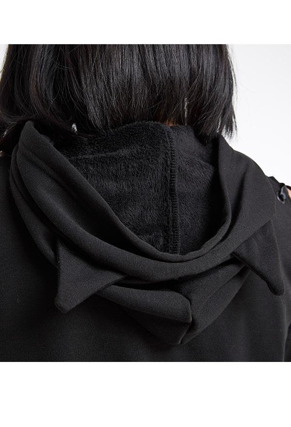 Gothic Plush Hoodie Dark Style Black Polyester Halloween Cat Ear Hoodie