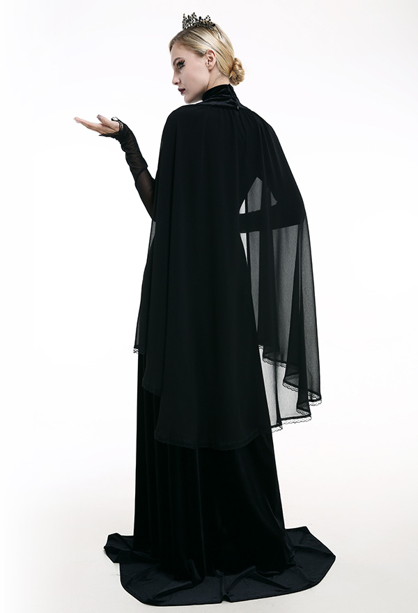 Victorian Evil Queen Bridal Gown Gothic Sheer High Slit Dress Chiffon Elegance Black Lace Overlay Long Wedding Dress Victorian Evil Queen Bridal Gown Gothic Sheer High Slit Dress Chiffon Elegance Black Lace Overlay Long Wedding Dress