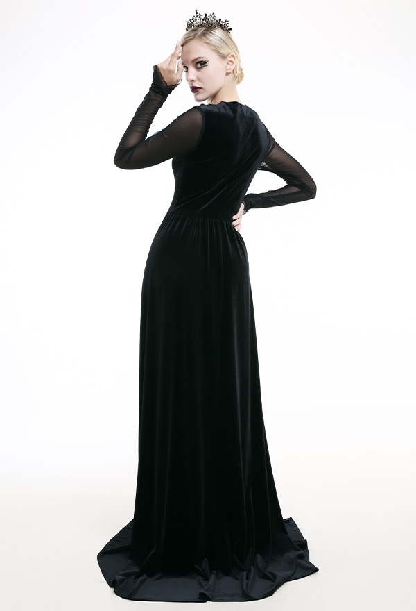 Victorian Evil Queen Bridal Gown Gothic Sheer High Slit Dress Chiffon Elegance Black Lace Overlay Long Wedding Dress Victorian Evil Queen Bridal Gown Gothic Sheer High Slit Dress Chiffon Elegance Black Lace Overlay Long Wedding Dress