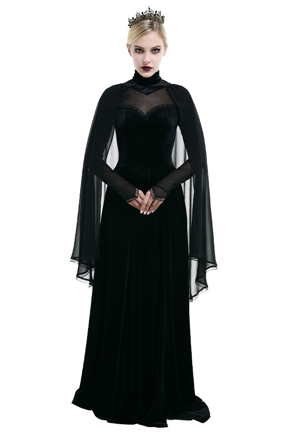 Victorian Evil Queen Bridal Gown Gothic Sheer High Slit Dress Chiffon Elegance Black Lace Overlay Long Wedding Dress Victorian Evil Queen Bridal Gown Gothic Sheer High Slit Dress Chiffon Elegance Black Lace Overlay Long Wedding Dress
