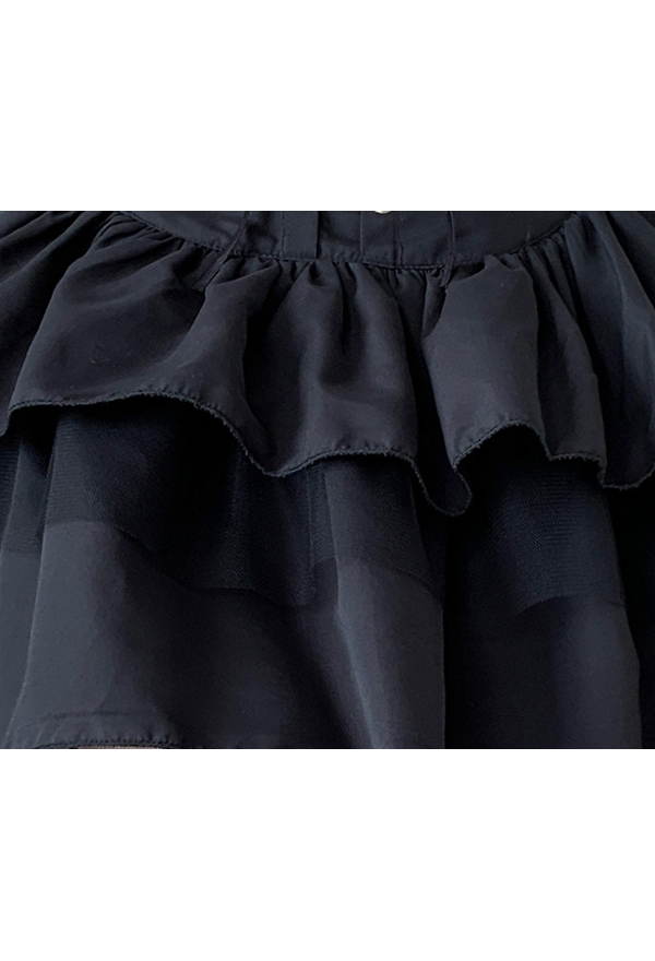 Gothic Mesh Spliced Cake Skirt Dark Style Black Polyester Tie-Front Ruffled Skirt