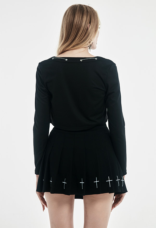 Gothic Cardigan Dark Style Black Cotton Long Sleeve Iron Chain Butterfly Breasted Navel Top Gothic Cardigan Dark Style Black Cotton Long Sleeve Iron Chain Butterfly Breasted Navel Top