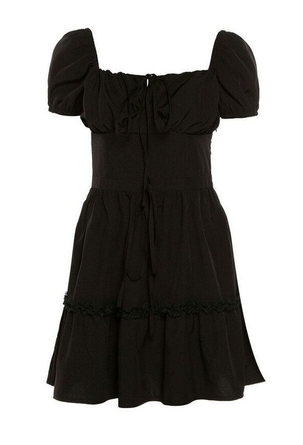 E-girl Fashion Gothic Summer Chest Open A Line Dress Dark Style Non-Stretch Woven Short Puff Sleeve Tight Dress E-girl Fashion Gothic Summer Chest Open A Line Dress Dark Style Non-Stretch Woven Short Puff Sleeve Tight Dress