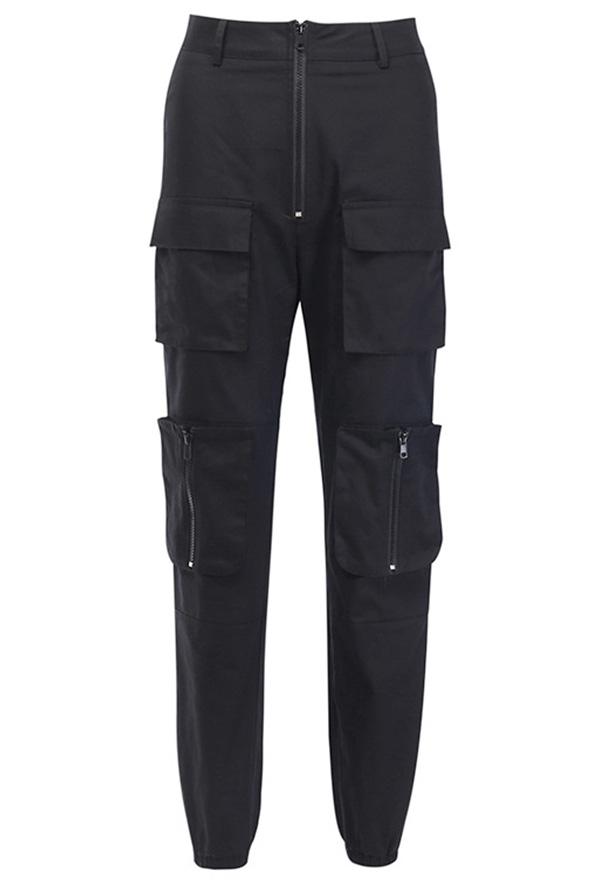 Gothic Fashion Casual BF Pants Street Style Black Polyester Multi-Pockets Overalls Pants Gothic Fashion Casual BF Pants Street Style Black Polyester Multi-Pockets Overalls Pants