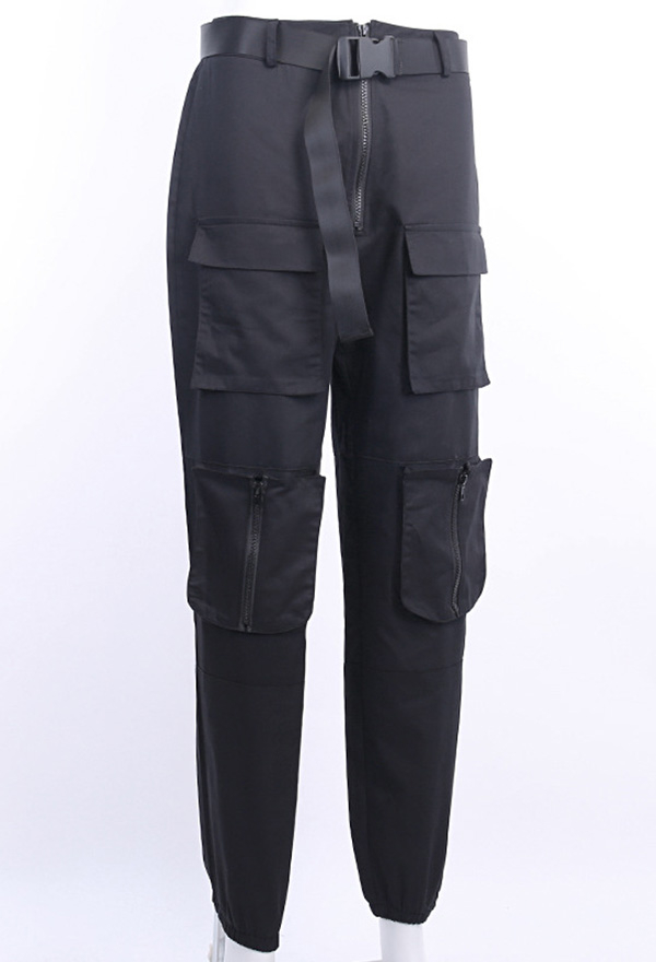 Gothic Fashion Casual BF Pants Street Style Black Polyester Multi-Pockets Overalls Pants Gothic Fashion Casual BF Pants Street Style Black Polyester Multi-Pockets Overalls Pants