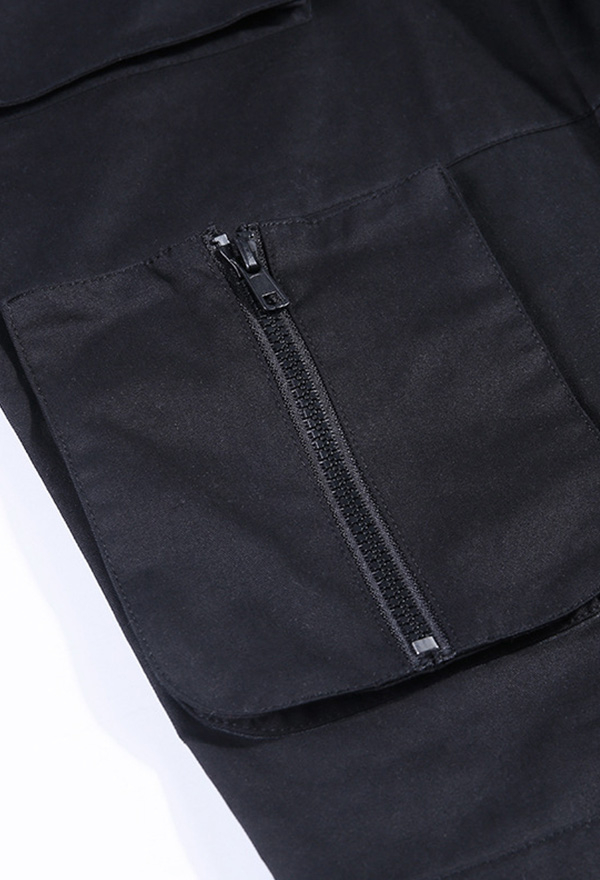 Gothic Fashion Casual BF Pants Street Style Black Polyester Multi-Pockets Overalls Pants Gothic Fashion Casual BF Pants Street Style Black Polyester Multi-Pockets Overalls Pants