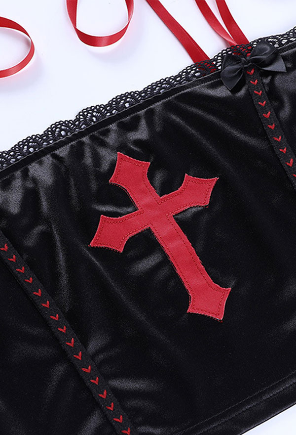 Gothic Summer Vintage Stylish Navel Camisole Black Lace Up Cross Embroidered Sleeveless Bondage Sling Tank Top Gothic Summer Vintage Stylish Navel Camisole Black Lace Up Cross Embroidered Sleeveless Bondage Sling Tank Top
