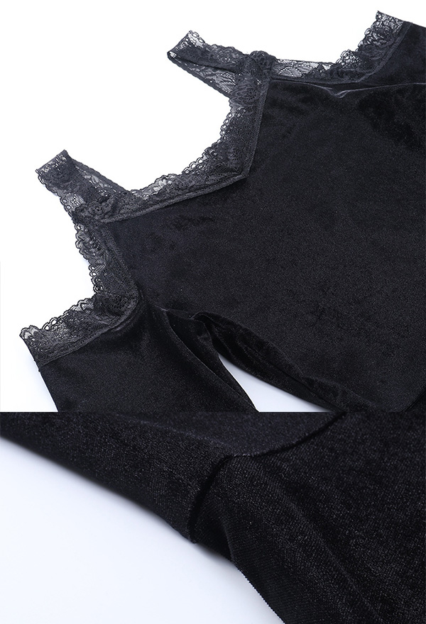 Women Gothic Vintage Lace Dress Dark Style Black Velvet Off-shoulder Flared sleeves A-line Mini Witch Dress Women Gothic Vintage Lace Dress Dark Style Black Velvet Off-shoulder Flared sleeves A-line Mini Witch Dress
