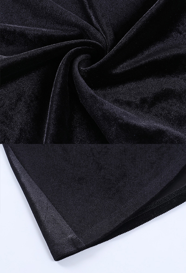 Gothic Vintage Elegant Bat Pattern Dress Dark Mall Goth Style Black Velvet Flared Long Sleeves Ruffle Hem Mini Witch  Dress