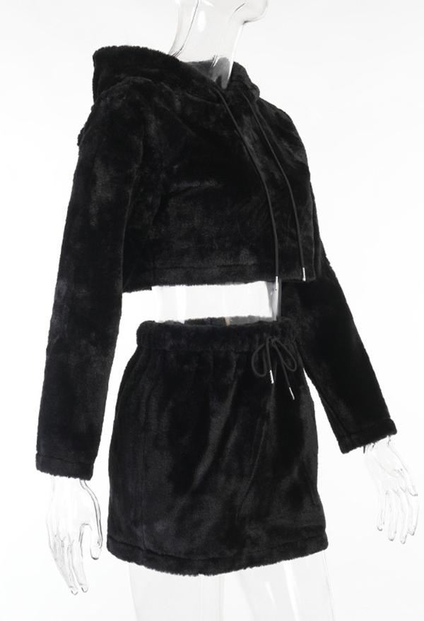 Women Aesthetic Grunge Fashion Two Piece Set Dark Goth Style Black Cotton Long Sleeve Cat Ear Hat Hoodie Crop Top and Mini Skirt Set for Fall and Winter Women Aesthetic Grunge Fashion Two Piece Set Dark Goth Style Black Cotton Long Sleeve Cat Ear Hat Hoodie Crop Top and Mini Skirt Set for Fall and Winter