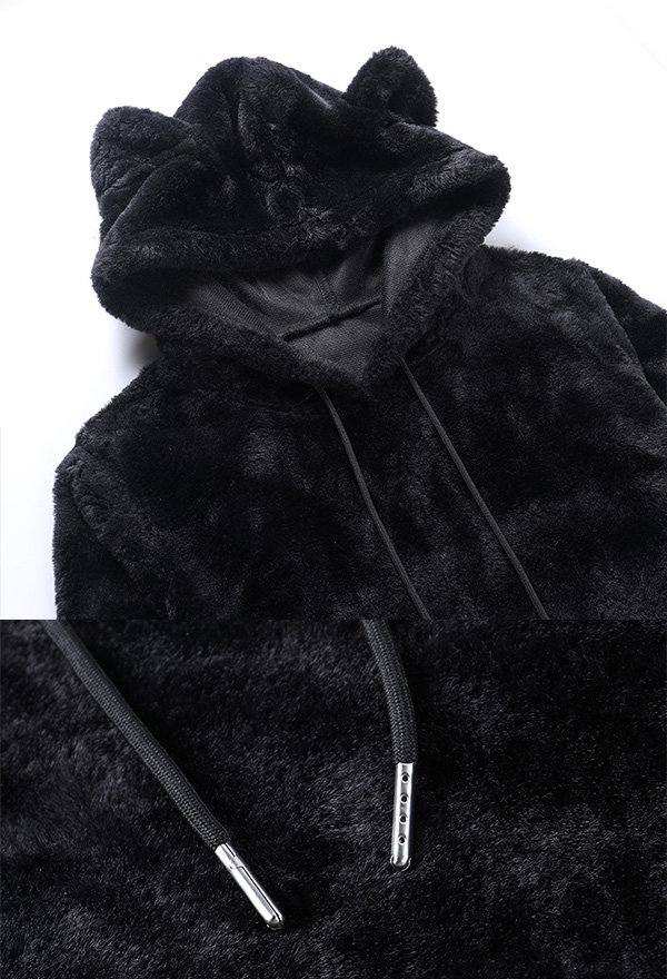 Women Aesthetic Grunge Fashion Two Piece Set Dark Goth Style Black Cotton Long Sleeve Cat Ear Hat Hoodie Crop Top and Mini Skirt Set for Fall and Winter Women Aesthetic Grunge Fashion Two Piece Set Dark Goth Style Black Cotton Long Sleeve Cat Ear Hat Hoodie Crop Top and Mini Skirt Set for Fall and Winter