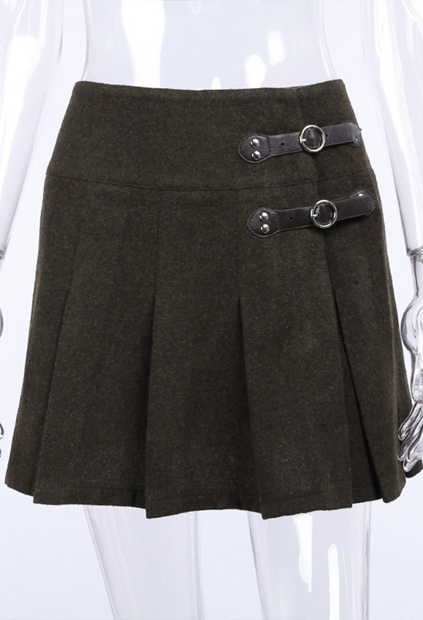Gothic Grunge Aesthetic Pleated Skirt Punk Style Brown Cotton PU Buckle Decorated Patchwork Mini Skirt Gothic Grunge Aesthetic Pleated Skirt Punk Style Brown Cotton PU Buckle Decorated Patchwork Mini Skirt