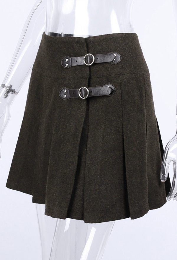 Gothic Grunge Aesthetic Pleated Skirt Punk Style Brown Cotton PU Buckle Decorated Patchwork Mini Skirt Gothic Grunge Aesthetic Pleated Skirt Punk Style Brown Cotton PU Buckle Decorated Patchwork Mini Skirt