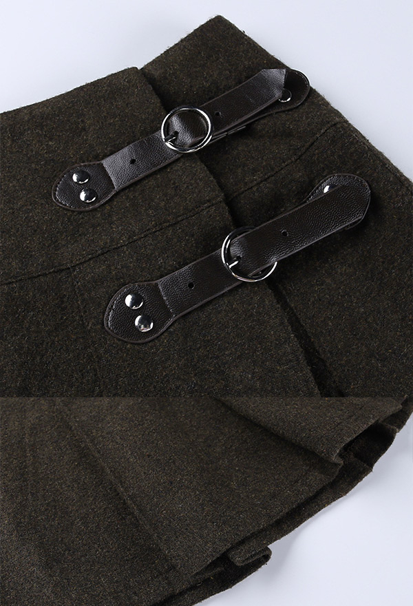 Gothic Grunge Aesthetic Pleated Skirt Punk Style Brown Cotton PU Buckle Decorated Patchwork Mini Skirt Gothic Grunge Aesthetic Pleated Skirt Punk Style Brown Cotton PU Buckle Decorated Patchwork Mini Skirt