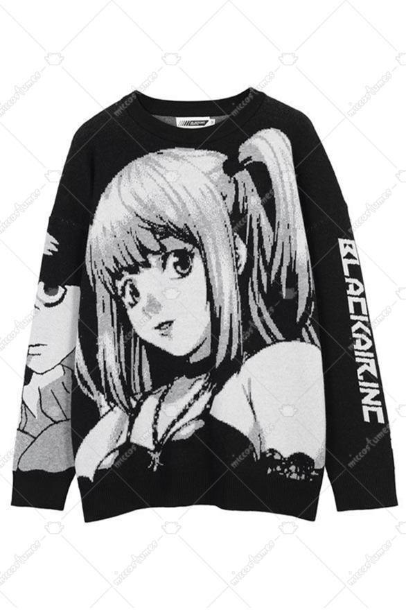 Miss Misa Unisex Black Crewneck Knitted Graphic Long Sleeve Grunge Oversize Pullover Sweater for Fall and Winter Miss Misa Unisex Black Crewneck Knitted Graphic Long Sleeve Grunge Oversize Pullover Sweater for Fall and Winter