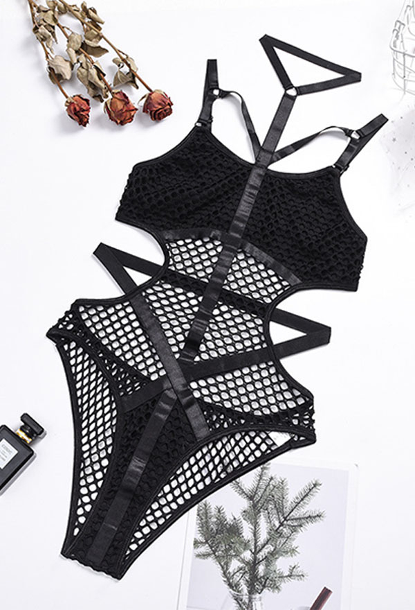 SHAPE YOUR SECRET Gothic Sexy Halter Lingerie Dark Style Strap Decorated Chest Mesh Hollowed Waist See Through Bodysuit Lingerie SHAPE YOUR SECRET Gothic Sexy Halter Lingerie Dark Style Strap Decorated Chest Mesh Hollowed Waist See Through Bodysuit Lingerie