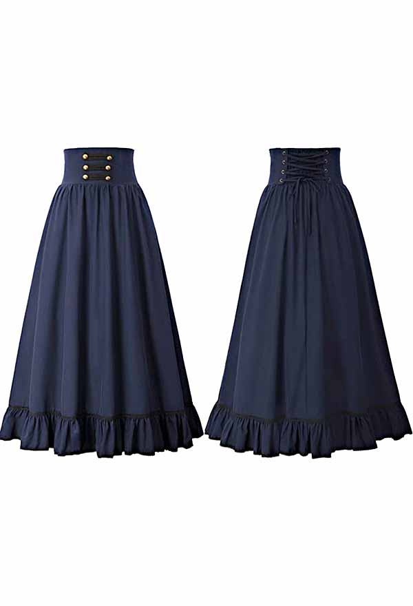 Women Fashion Gothic Victorian Retro Prom Midi Skirt Lace-Up Ruffle Hem A-Line Halloween Skirt Women Fashion Gothic Victorian Retro Prom Midi Skirt Lace-Up Ruffle Hem A-Line Halloween Skirt