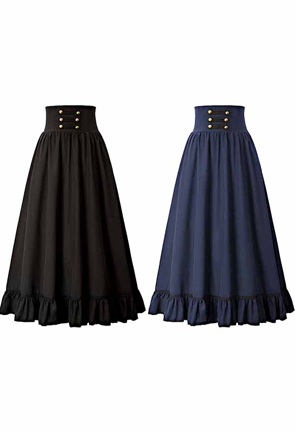 Women Fashion Gothic Victorian Retro Prom Midi Skirt Lace-Up Ruffle Hem A-Line Halloween Skirt Women Fashion Gothic Victorian Retro Prom Midi Skirt Lace-Up Ruffle Hem A-Line Halloween Skirt