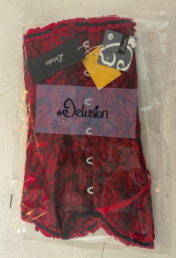 1/3 Delusion Women Gothic Vampire Bride Floral Pattern Flounce Hem Overbust Corset 1/3 Delusion Women Gothic Vampire Bride Floral Pattern Flounce Hem Overbust Corset