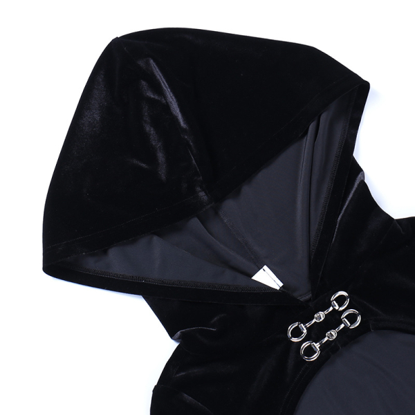 Halloween Gothic Black Dress Vampire Hollow High-Slit Long Sling Dress with Shrug Halloween Gothic Black Dress Vampire Hollow High-Slit Long Sling Dress with Shrug