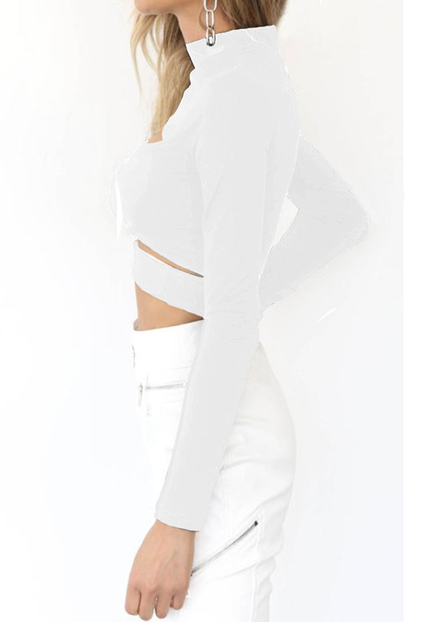 Women Gothic Sexy Mock Neck Cutout Long Sleeves Crop Top Women Gothic Sexy Mock Neck Cutout Long Sleeves Crop Top